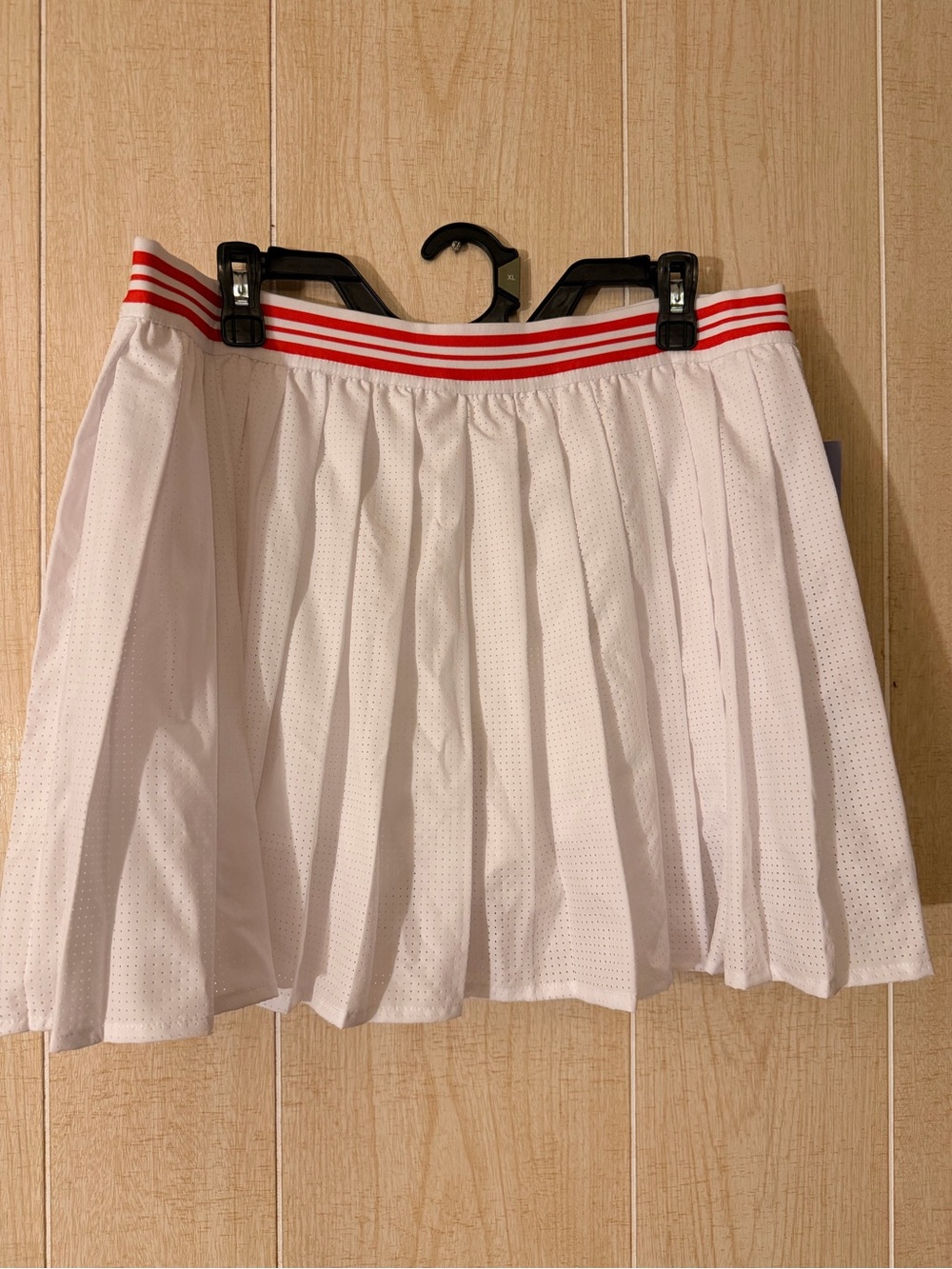 Avia White Pleated Mesh Skort with Red Striped Waistband - Picture 2 of 4